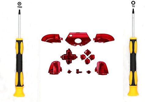 Awosaa Chrome Red ABXY Dpad Full Buttons Set+T8H T6 Screwdriver for Xbox One buttons Red xbox one repair kit xbox one repair parts Xbox one repair tool (For Generation 1 Controller only)