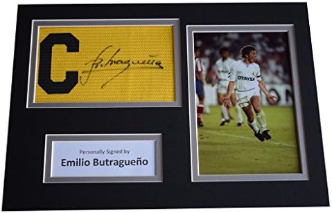 Sportagraphs Emilio Butragueno Signed Captains Armband A4 Photo display Real Madrid AFTAL COA PERFECT GIFT
