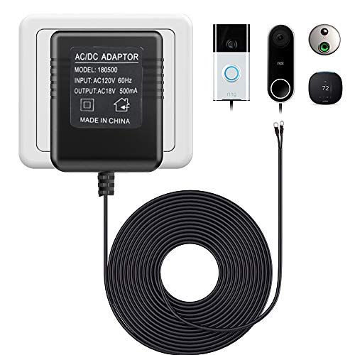 18V AC Power Supply Adapter for Video Doorbell and Smart thermostats, Plug in, 5M Length
