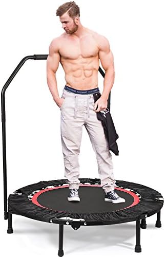 Plohee Portable & Foldable Fitness Workout Mini Rebounder Trampoline 40 Inch Max Load 300lbs with Adjustable Handrail for Indoor Garden Workout Cardio Exercise