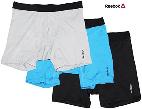 Reebok Mens Performance Boxer Briefs - 3 Pack (Small, Steel/Blue/Black)