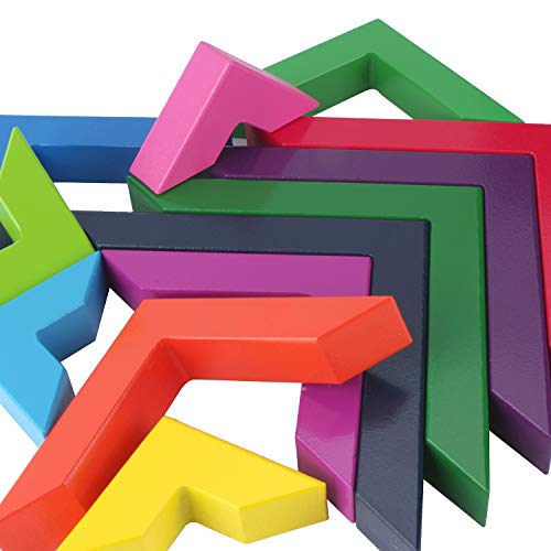 USATDD Wooden Rainbow Stacking Game Stacker Geometry Building Blocks Creative Nesting Educational Toys Kids Toddlers (Rainbow Stacking Game)