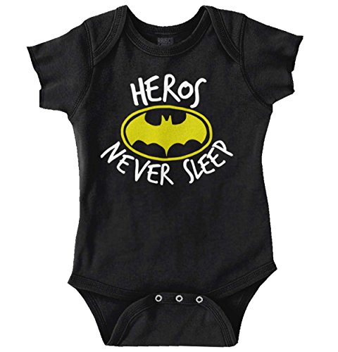 Heroes Never Sleep Funny Cute Baby Batman Superhero DC Comic Romper Bodysuit