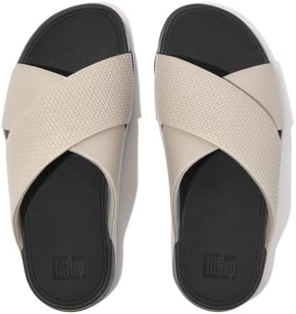 Fitflop Freeway Mens Weave-Embossed Leather Cross Slides Clay
