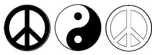 Set of 3 Black & White Peace / Yin Yang Signs 1.25" Pinback Buttons Badges / Pins