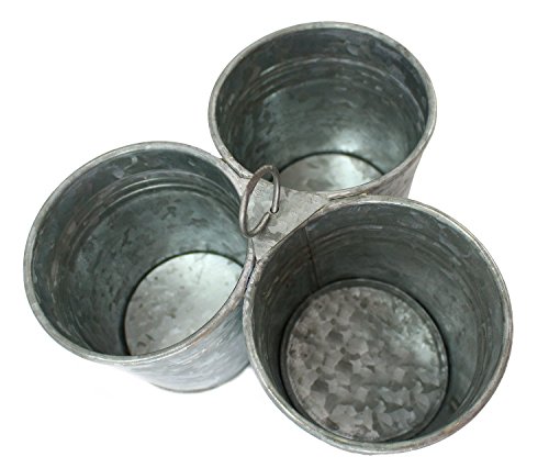 Galvanized 3 Metal Bucket Caddy 4" Planter Farmhouse Style With Hanger In Center Great for Gardening, Containing Beverages, and Organizing Utensils by Well Pack Box - Thumbnail 2