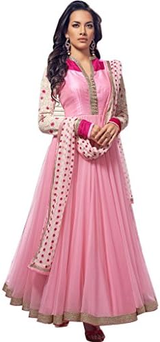 Royal Ethnic Wear Light Pink Georgette Net Anarkali Salwar Kameez Unstitched Dress Material