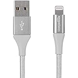 AmazonBasics Double Braided Nylon USB A to Lightning Compatible Cable, Advanced Collection - Apple Mfi Certified Silver 4-Inches (10 Centimeters)