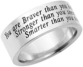 CAROMAY Mens Ring Best Friend Family Gift Women Jewelry - You Are Braver Stronger Smarter Than You Think - Stainless Steel