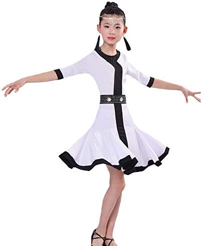 ダンスコスチューム 子供のラテンダンスドレスサマーチルドレンラテンの練習服白半袖ガールズパフォーマンスコンクールワンピースダンスドレス 直営店 色 150cm 白 サイズ さいず