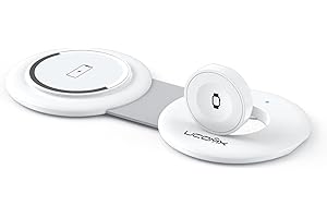 UCOMX Nano Mini Magnetic 2 in 1 Wireless Charger,Traveler Wireless Folding Charging Station,Compatible for iPhone 12/13/14/15/16 Pro Max,AirPods Pro,iWatch Ultra,Travel Charger for Multple Devices