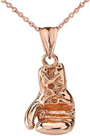 Fine 3D Boxing Glove Sports Charm Pendant Necklace in Solid 14k Rose Gold, 20"
