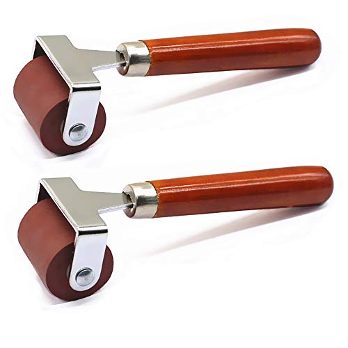 TANG SONG 2PCS Rubber Roller, Brayer Ink Roller, Soft Rubber Brayer Roller with Wooden Handle (Brown)