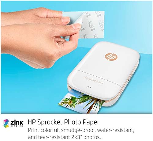 HP Sprocket 2-in-1 Portable Photo Printer & Instant Camera Bundle with 8GB MicroSD Card and ZINK Photo Paper – White (5MS95A) 8 41L0GXFP6CL. AC
