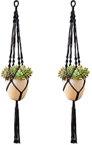Koytoy Macrame Plant Hanger,2 Pcs Handmade Cotton Rope Decorative Hanging Planter Flower Pots Holder for Indoor Outdoor Boho Home Decor,4 Legs 39 Inch (2 PCS Black)