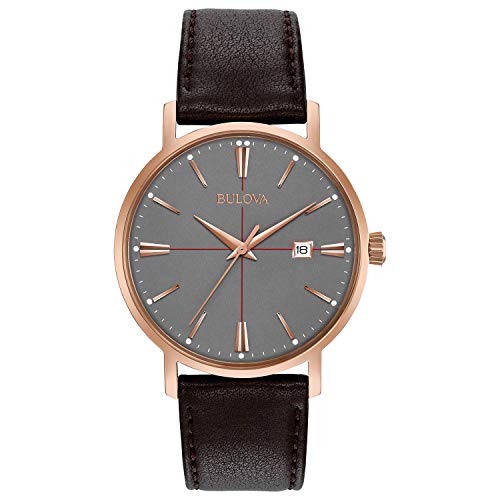 Bulova Men's Quartz Stainless Steel and Leather Dress Watch, Color: Brown (Model: 97B154)