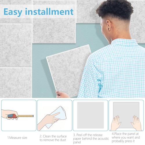 Clocell Acoustic Panel Self-adhesive for Home Theater&Studio, 12 Packs Sound Improvement - 30 * 30 * 0.9 CM Soundproof Wall Panels