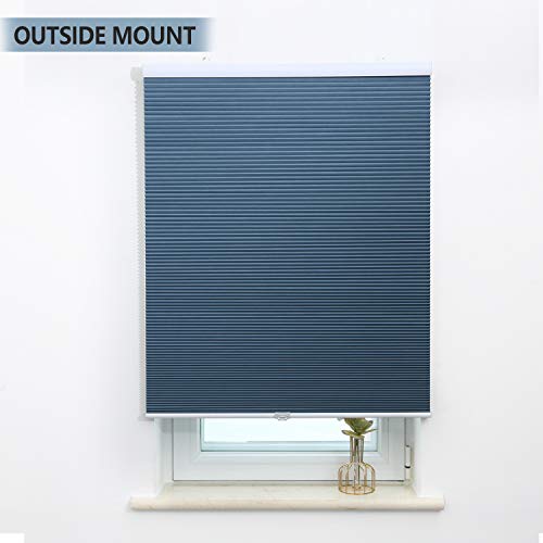 SBARTAR Blackout Cellular Shades Cordless Honeycomb Blinds for Windows Inside & Outside Mount 31" W x 64" H, Ocean Blue(Blackout)
