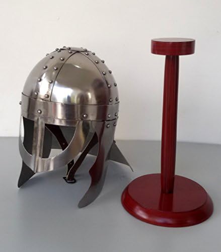 MEDIEVAL KNIGHT VIKING ROMAN HELMET SILVER FINISH FOR HALLOWEN WITH DISPLAY STAND