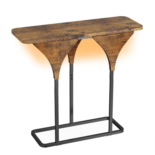 Uzelia Mesa de Consola con Luz LED 84.2x30x75 cm, Mesa Recibidor de Entrada, Mesa de Pasillo Estrecha, Mesa Auxiliar Decorativa de Madera y Metal para Sala y Espacios Reducidos, Marrón