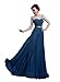 Dlfashion Women's Scoop Neck Sweep Train Beaded Chiffon Dress