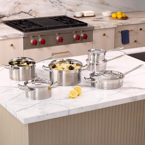 Lagostina Moderna 12-Piece Stainless Steel Cookware Set, Commercial Capsule Base, Induction Safe Pots and Pan Set Includes Saucepan, Casserole, Dutch Oven & Lids, Oven Safe up to 400°F / 204ºC