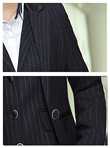Women's Three Pieces Office Lady Stripe Blazer Business Suit Set Women Suits Work Skirt/Pant,Vest Jacket (BlackKZ-9006, M)