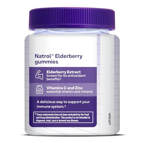 NATROL ELDERBERRY 100MG GUMMIES FOR IMMUNE HEALTH SUPPORT, 60 BERRY-FLAVORED GUMMIES, 30 DAY SUPPLY