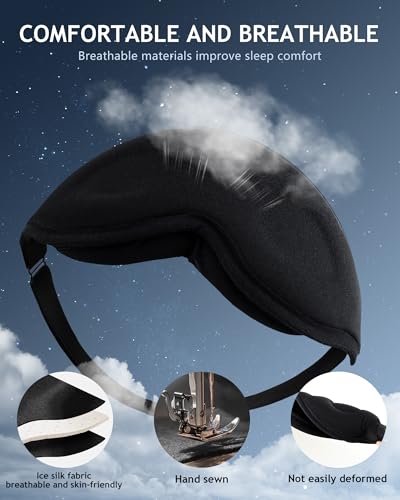 Eye Mask, 2 Pack of Super Soft and Comfortable 3D Sleep Eye Mask, 100% Blackout Sleep Aid Eye Masks for Sleeping with Adjustable Straps, Suitable for Travel and Meditation, Black