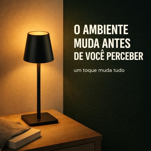 Luminária de Mesa LED Sem Fio, Recarregável via USB-C, Touch Dimerizável com 3 Tons de Luz, Portátil com Altura Ajustável (PRETO)
