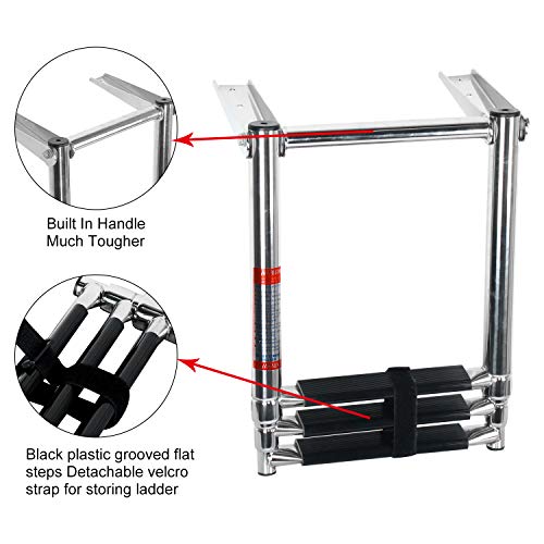image for DasMarine 3 Step Ladder 316 Stainless Steel Telescoping Ladder, Telesc