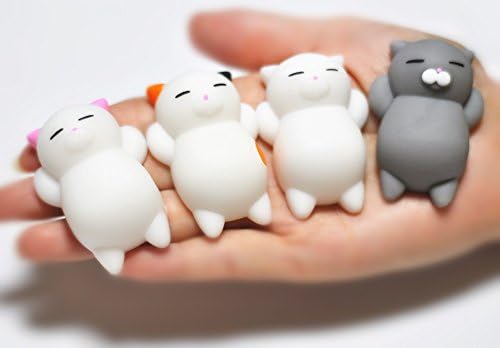 FinerMe 4 Pcs Squishy Cats With Box Package Mini Kawaii Cat Soft Squishies Cute Animal Hand Toy Squeeze Stress Pressure Vent Kids Decompression Toy Christmas Birthday Gift Different Colors (Color A)