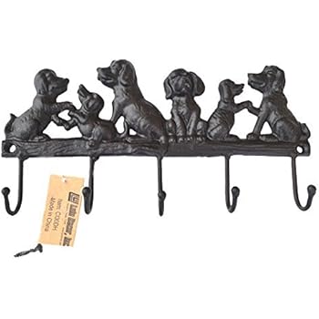 Lulu Decor, Cast Iron 5 Dog Key Hooks, Ideal for Dog Lovers (Antique Black)