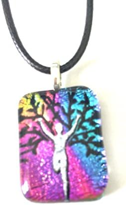 Runner Jewelry Dichroic Fused Glass Necklace - Tree of Life Girl (Cool Lava)