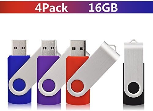 USB Flash Drive EAZE 16GB Swivel Design USB 2.0 Stick Pack of Four Color Black Blue Purple and Red