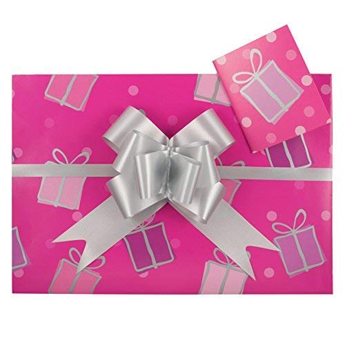 Pink Parcels, Gift Wrap Pack, 2 Sheets, 2 Co-ordinating Tags and 2 Matching Pull Bows. Packaged in a boarded A4 envelope for protection, Female Birthday, Gift, Present,