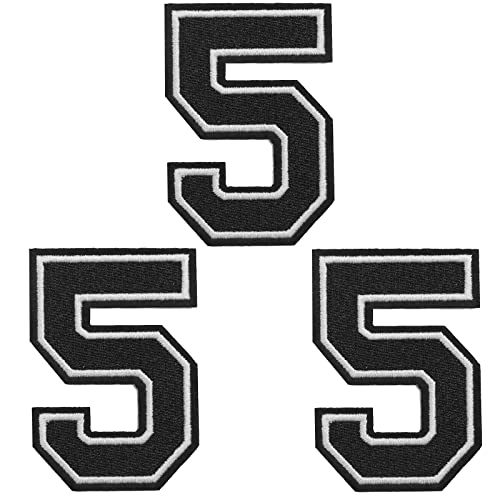 TACVEL 3 Pieces Iron on Numbers Patches, Numbers 0-9 Applique for Clothes, Dress, Hat, Socks, Jeans, DIY Accessories (Black 5,3.14inch)