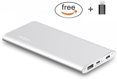 Portable Charger MOPO 10000mAh Li-Polymer Power Bank with Type-C/USB-A to Micro, Quick Charge 3.0 Output Slim&amp;Light High-Speed External Battery for iPhone, iPad, Samsung, Android Phones, etc. (Silver)