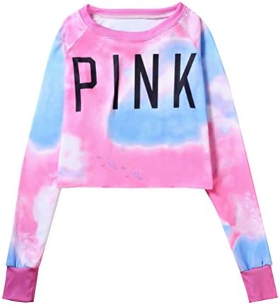 The Favor School Girls Harajuku Hoodie Midriff-baring Clothing Pink Crop Top (One Size, Pink)