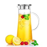 Hiware Borosilicate Glass Water Carafe Pitcher with Stainless Steel Infuser Lid, 50 oz. ()