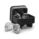 DineAsia 3D Skull Flexible Silicone Ice Cube Mold Tray, Makes Four Giant Skulls, Round Ice Cube Maker, Black - Pack of 1