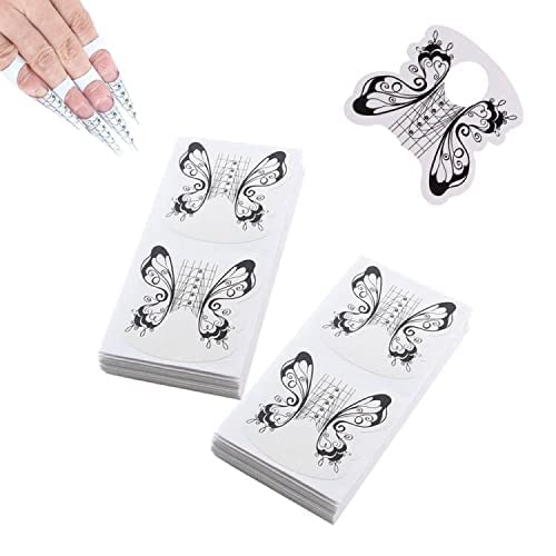 BeautyLeader 200 Pcs Nail Form Guide Acrylic Tip Extension Forms Black And White Color Sticker Rroll Manicure Tool for Acrylic Long Shape Nail Extension Bluider Forms
