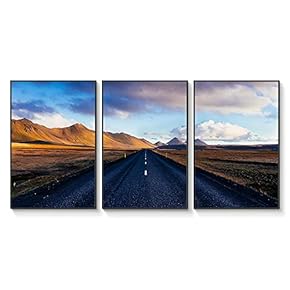 Floating Framed Canvas Wall Art for Living Room, Bedroom Landscape Gorge Mountain River Grassland Canvas Prints for Home Decoration Ready to Hang - 16"x24"x3 Panels