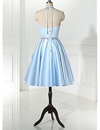 Molisa Satin Halter Vestidos de regreso al hogar Vestido de cóctel corto con cuentas para jóvenes con bolsillos
