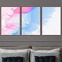 3 Piece Framed Canvas Wall Art Blue Pastel Liquid Canvas Prints Home Artwork Decoration for Living Room,Bedroom - 16