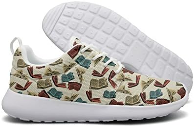 Saerg Bearry Women's Vintage Library Bookshelf Bookcase Lightweight Mesh Running Shoes Print Sneakers