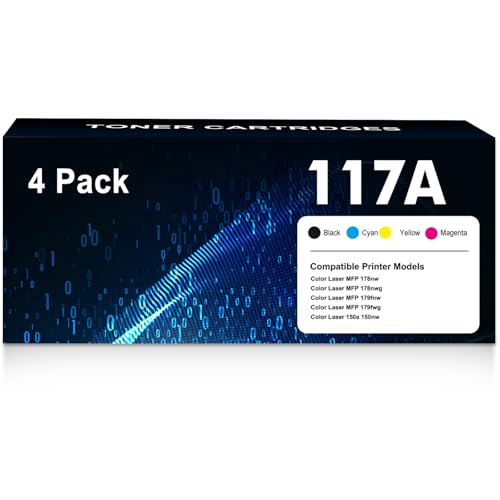 117A Toner Cartridge with Chip Compatible with HP 117A for HP Color Laser MFP 178nw 179fnw 150nw 150a 178nwg 179fwg 178 179 150 W2070A W2071A W2072A W2073A Ink (Black Yellow) Cyan Magenta, 4-1 Pack )