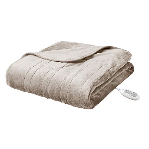 Microplush Electric Blanket with Foot Pocket Brown 50x62 Heated Lap