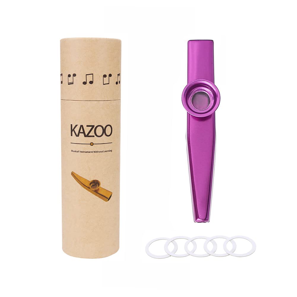 Alnicov Metal Kazoo,Aluminum Alloy Kazoo with 5 Kazoo Flute Diaphragms and a Beautiful Box for Musical Instrument Ukulele Guitar Partners(Purple)