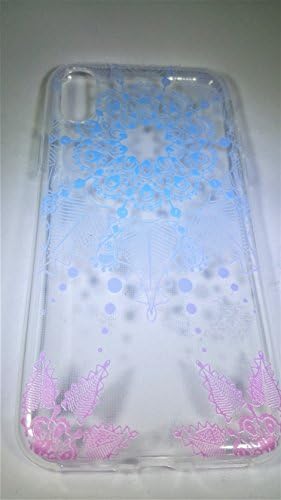 iPhone X Case by FOLE, iPhone 10 Cse, Shock Absorbing, Reinforced Soft Flexible, TPU Frame, Clear Transparent Blue &amp; Pink Bocho Chic Hanna Mandala Floral Lace Design, Slim Fit Protective